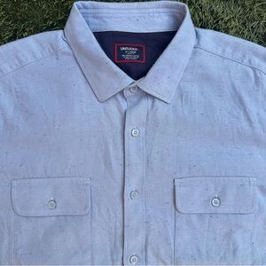 Untuckit Chambray W Neps Button Up Long Sleeve Shirt Slim Fit Flap Pockets XL